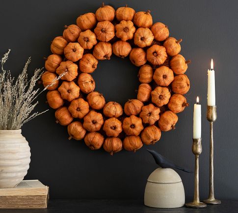 POTTERY BARN WREATH hot SMALL PUMPKINS THANK