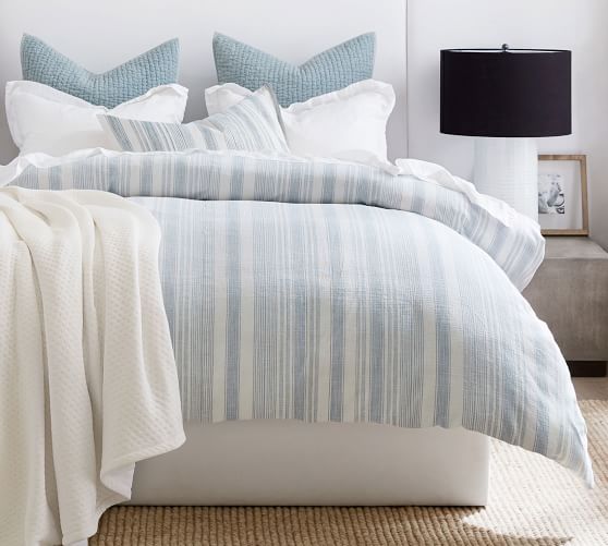 Pottery Barn Solstice Grey / White Striped shops Bedding