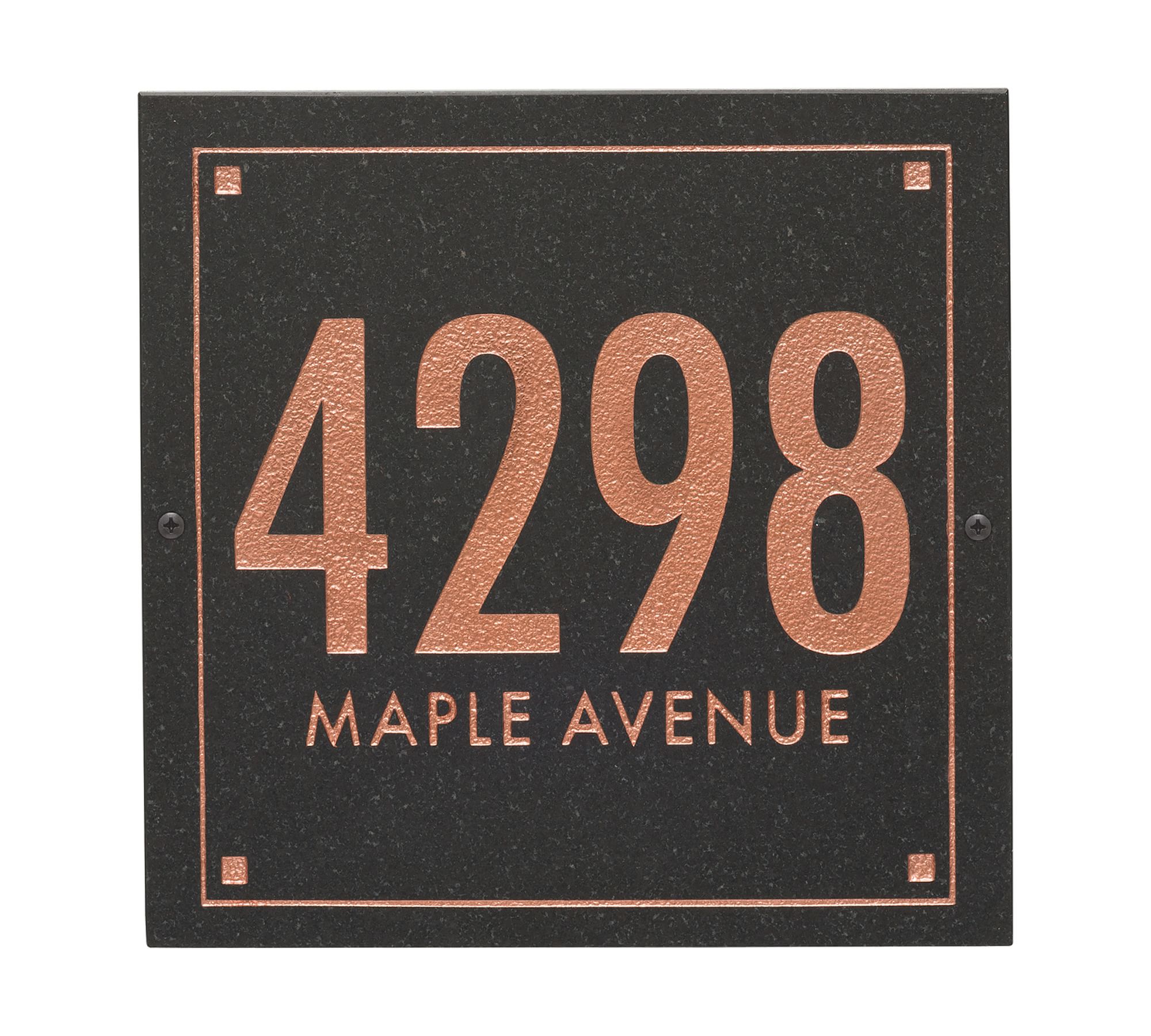 Black Granite Square Futura Engraved Address Sign