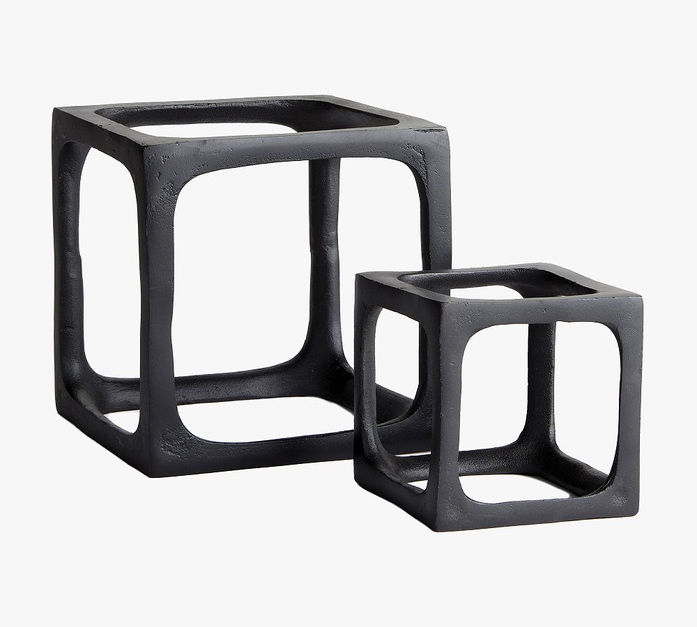 Black Cast Aluminum Geometric Cube Sculptures Set