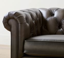 Chesterfield Roll Arm Leather Chaise Sectional (90&quot;)