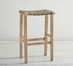 Fenton Woven Backless Leather Stool