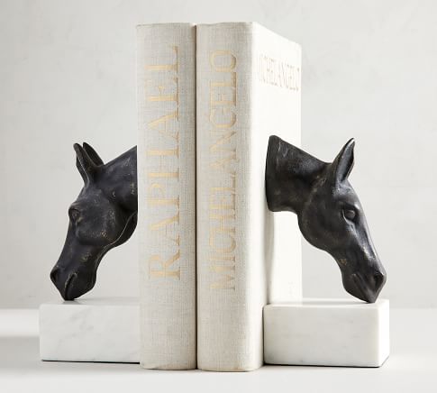 Pair of BLUE MOUNTAIN POTTERY Gold Horse factory Head Book Ends