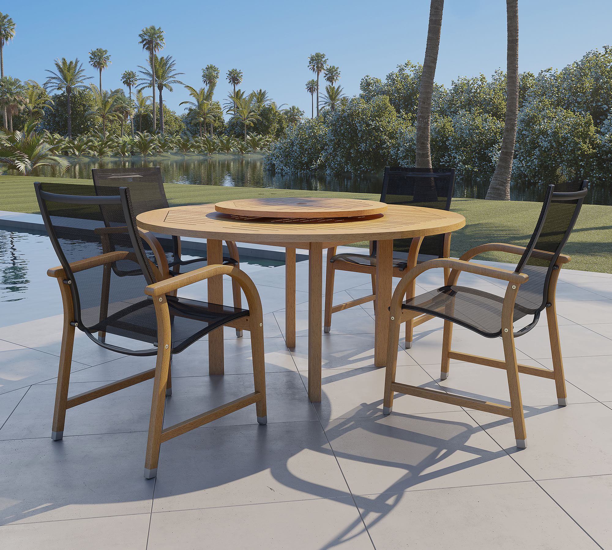 Tanglewood 5-Piece Round Dining Table with Newark Sling Dining Chair Set