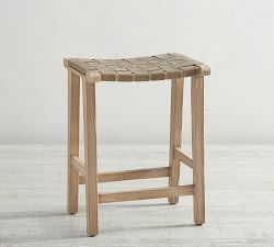 Fenton Woven Backless Leather Stool