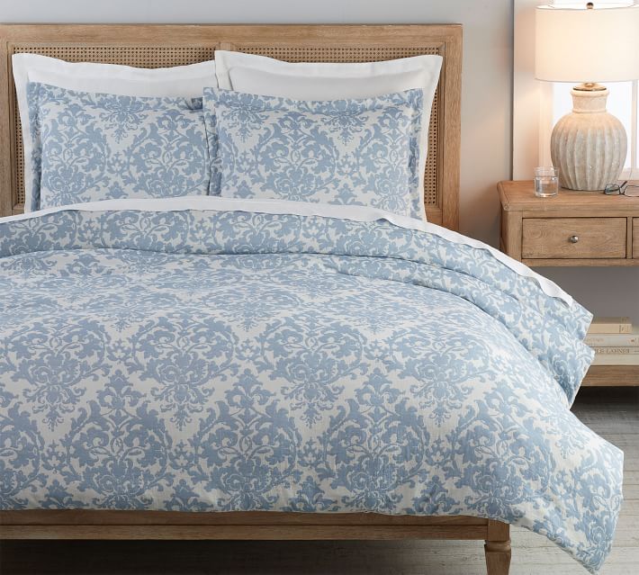 Pottery Barn King Duvet Camilla Linen Country French Blue on sale with 5 shams