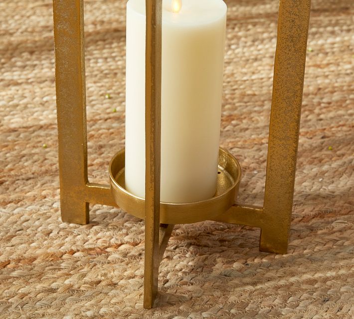 Pottery Barn Danika Handcrafted Brass Lantern online With Flameless Wax Pillar Candle