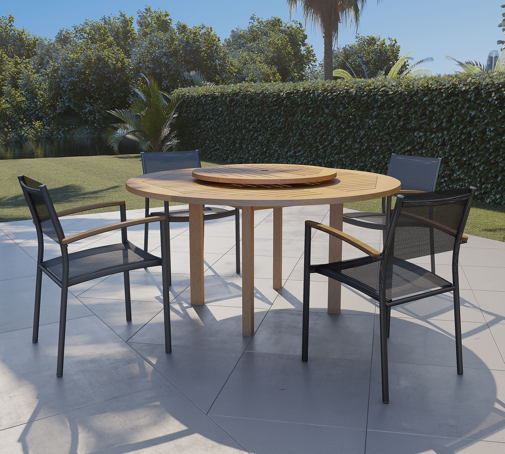 Tanglewood 5-Piece Round Dining Table with Santa Ana Mesh Dining Armchair Set