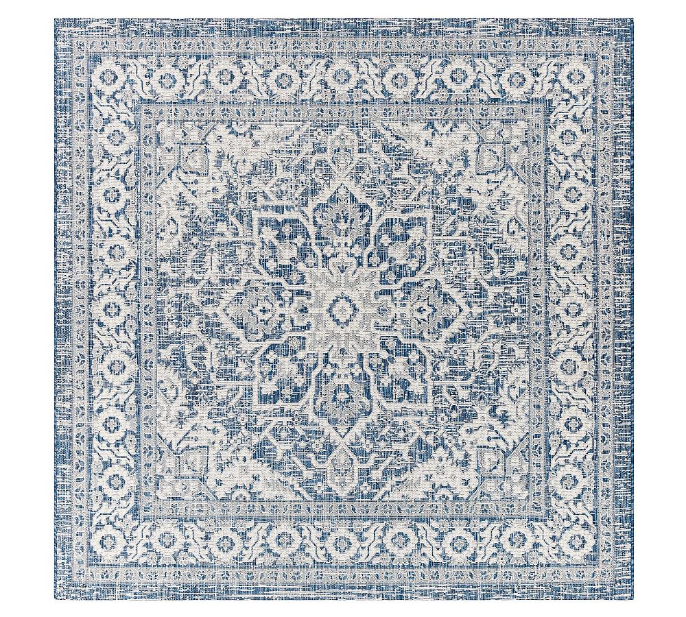 Easy-Care Denim Blue Square Outdoor Rug in Polypropylene