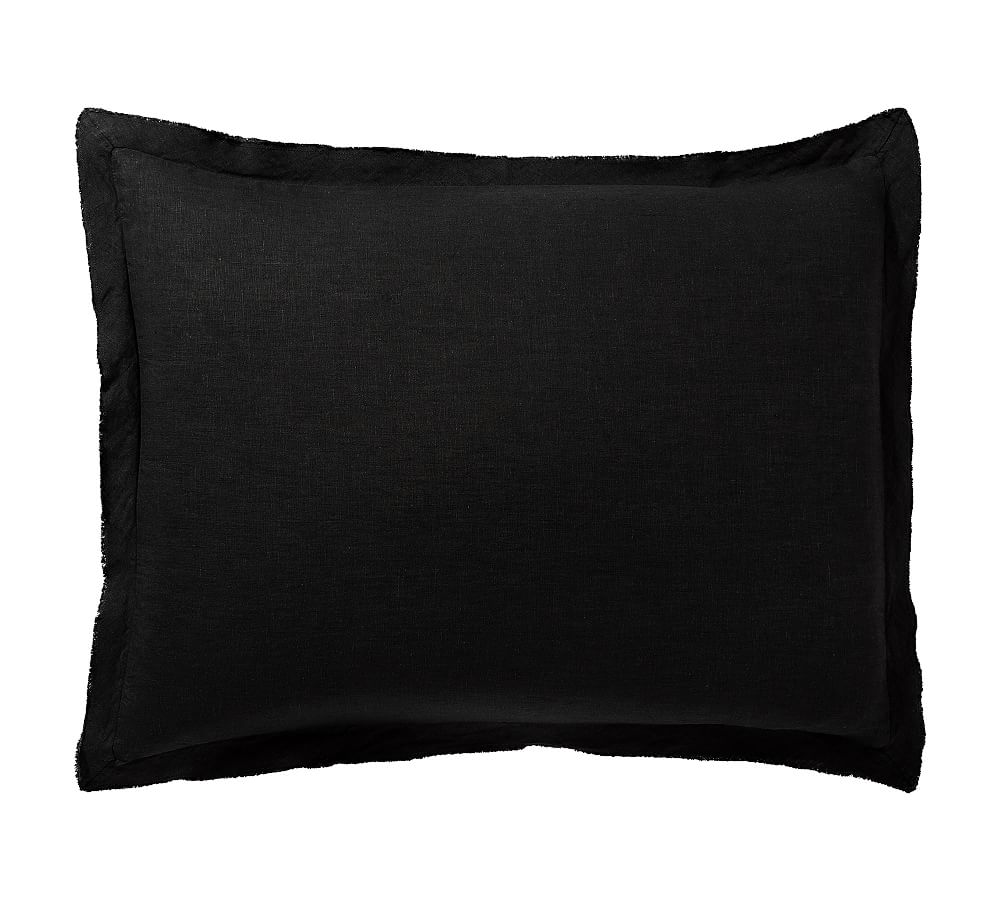 Belgian Flax Linen Double Flange Sham, black