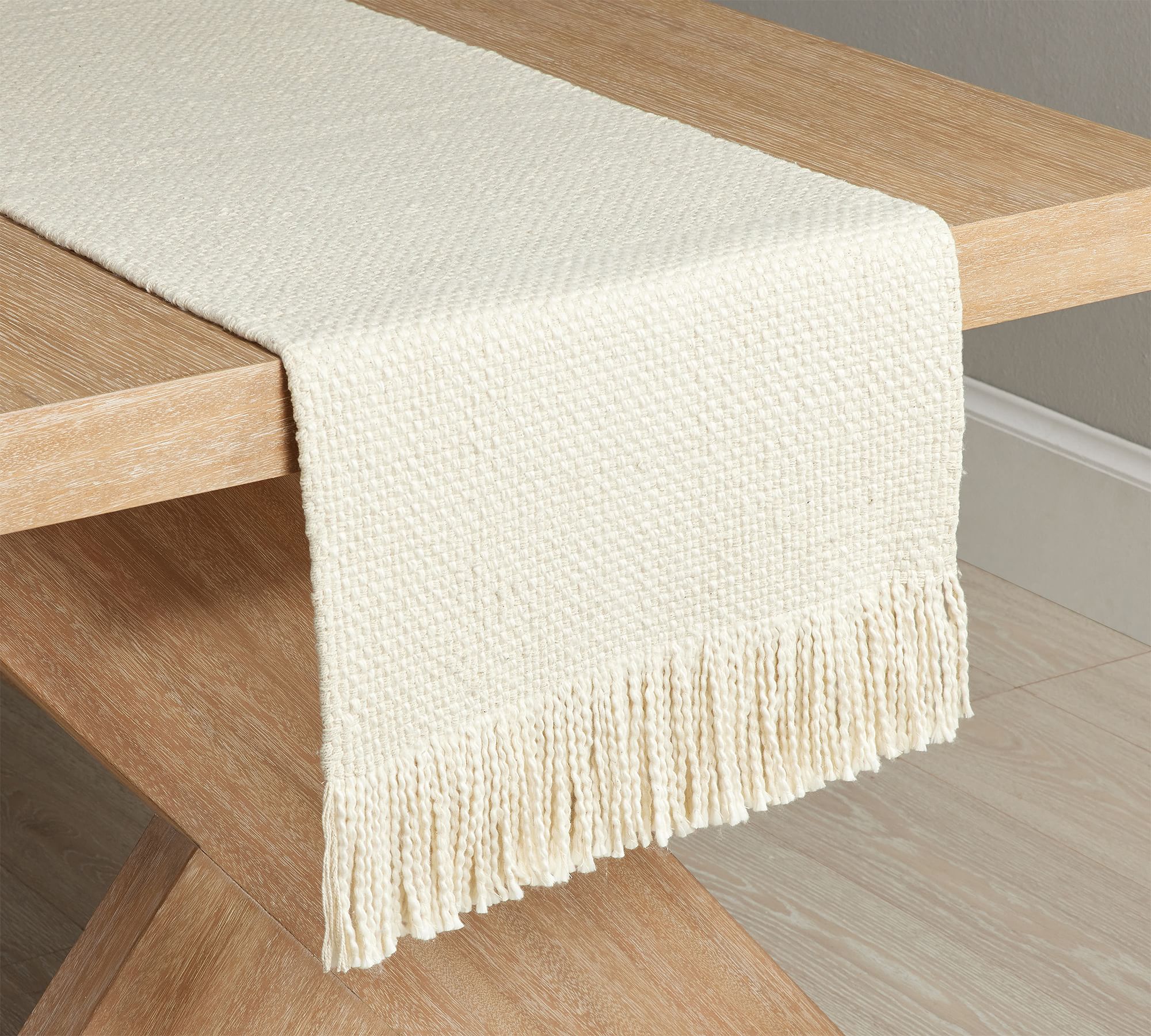 Handwoven Basketweave Cotton Fringe Table Runner