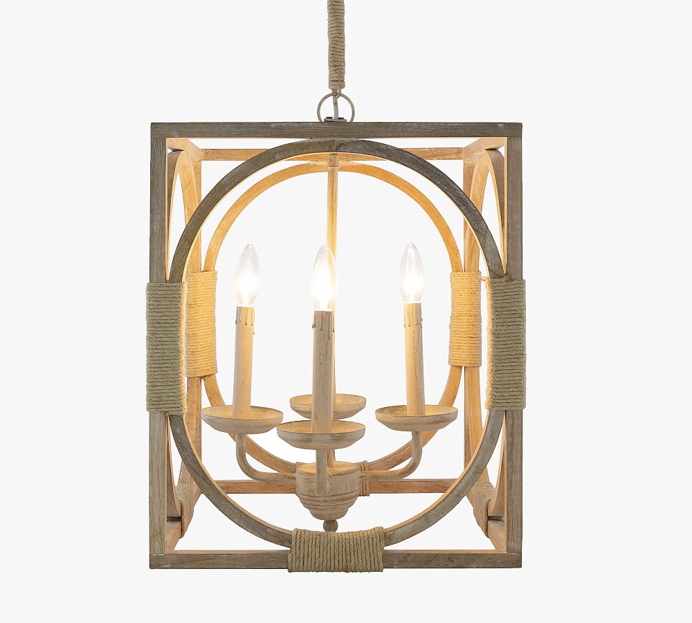 Scandinavian Coastal White Wood Pendant with Jute Accents