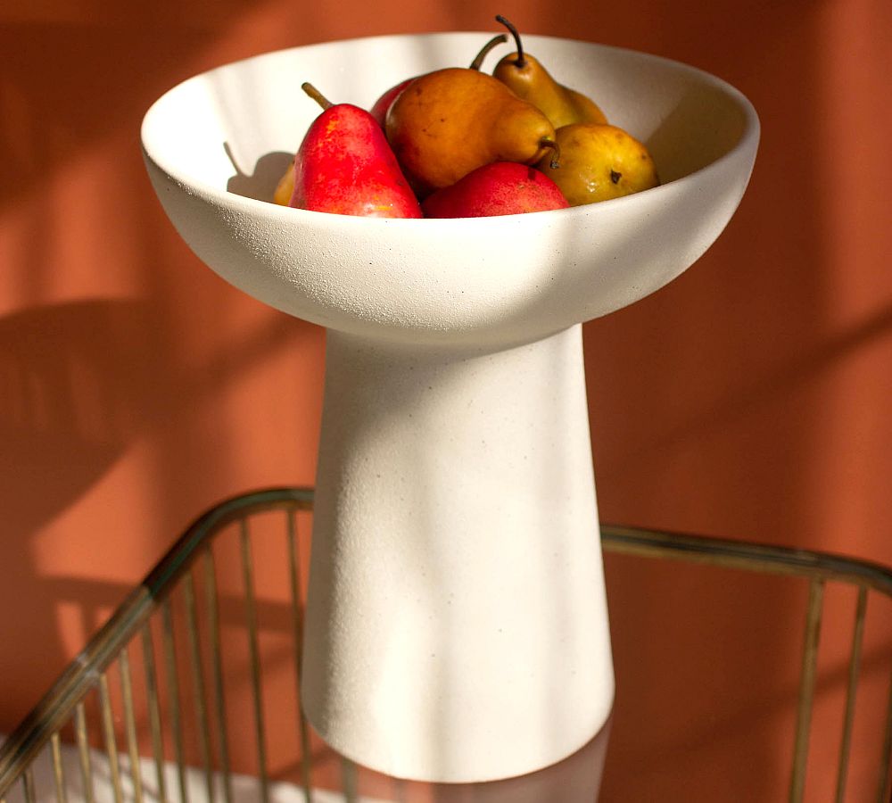 Matte White Ceramic Footed Bowl, 14" Tall