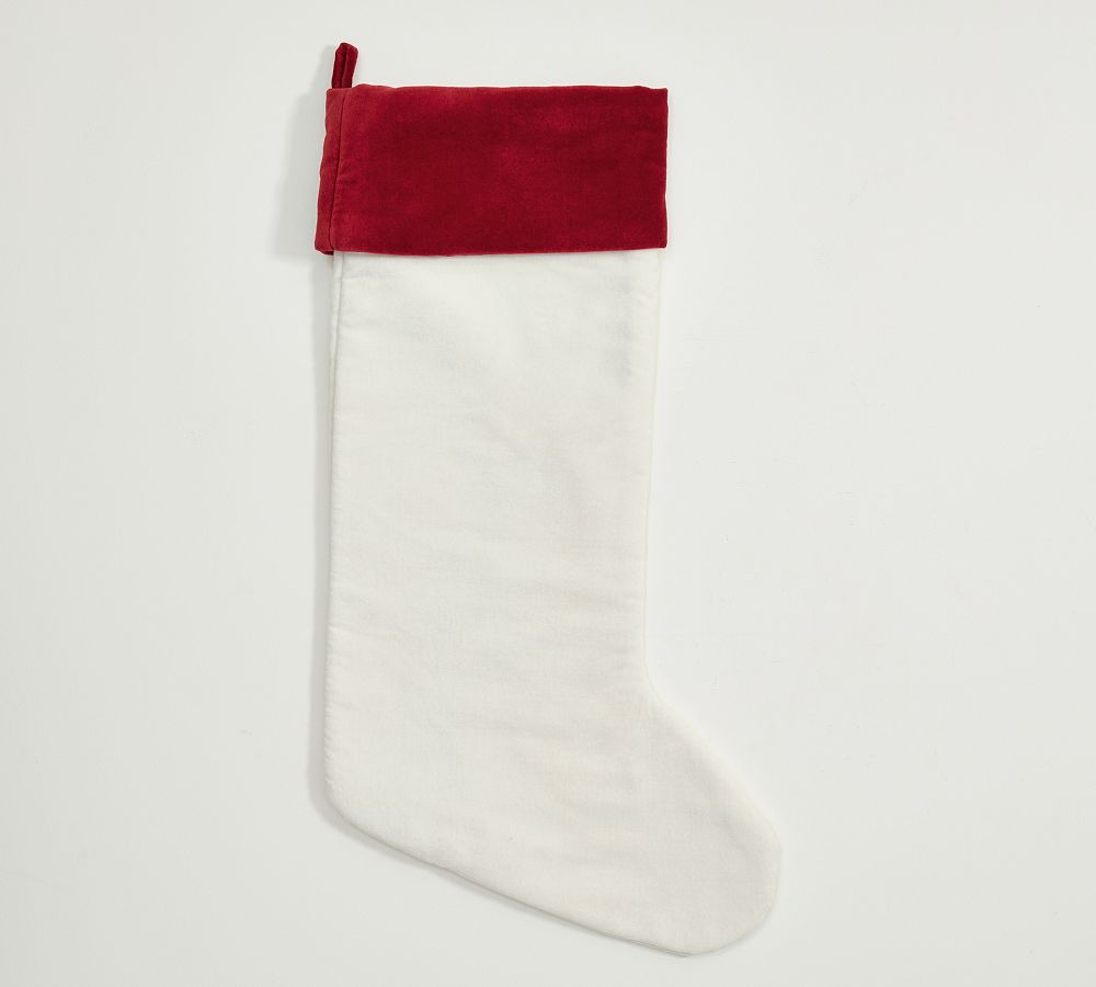 Classic Velvet Stocking - Ivory With Red Cuff with Personalization Halle