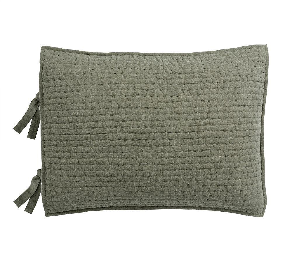 Pick-Stitch Handcrafted Cotton/Linen Quilted Sham, Color Loden, Standard Size