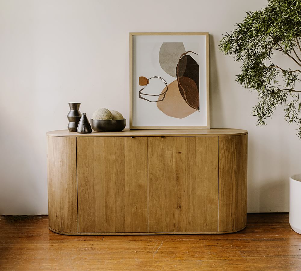 Scandinavian 66'' Natural Brown Oak Wood Sideboard