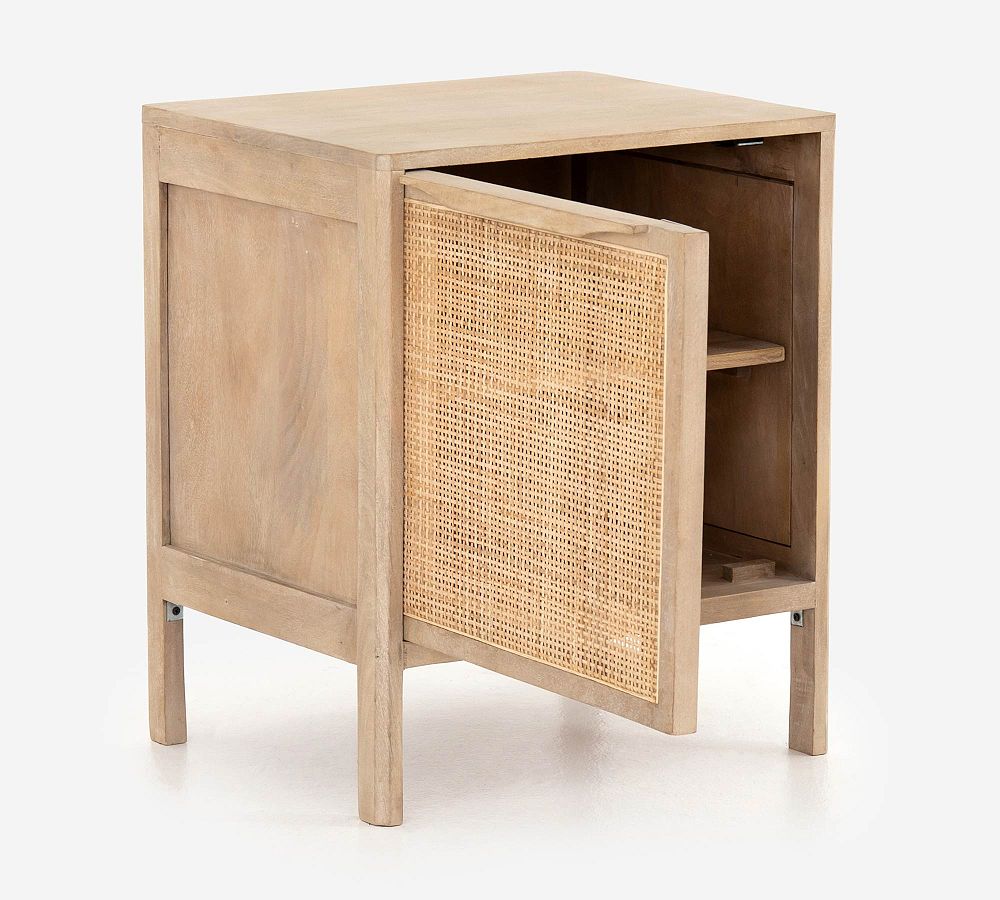 Modern Coastal Woven Cane Nightstand in Natural Brown