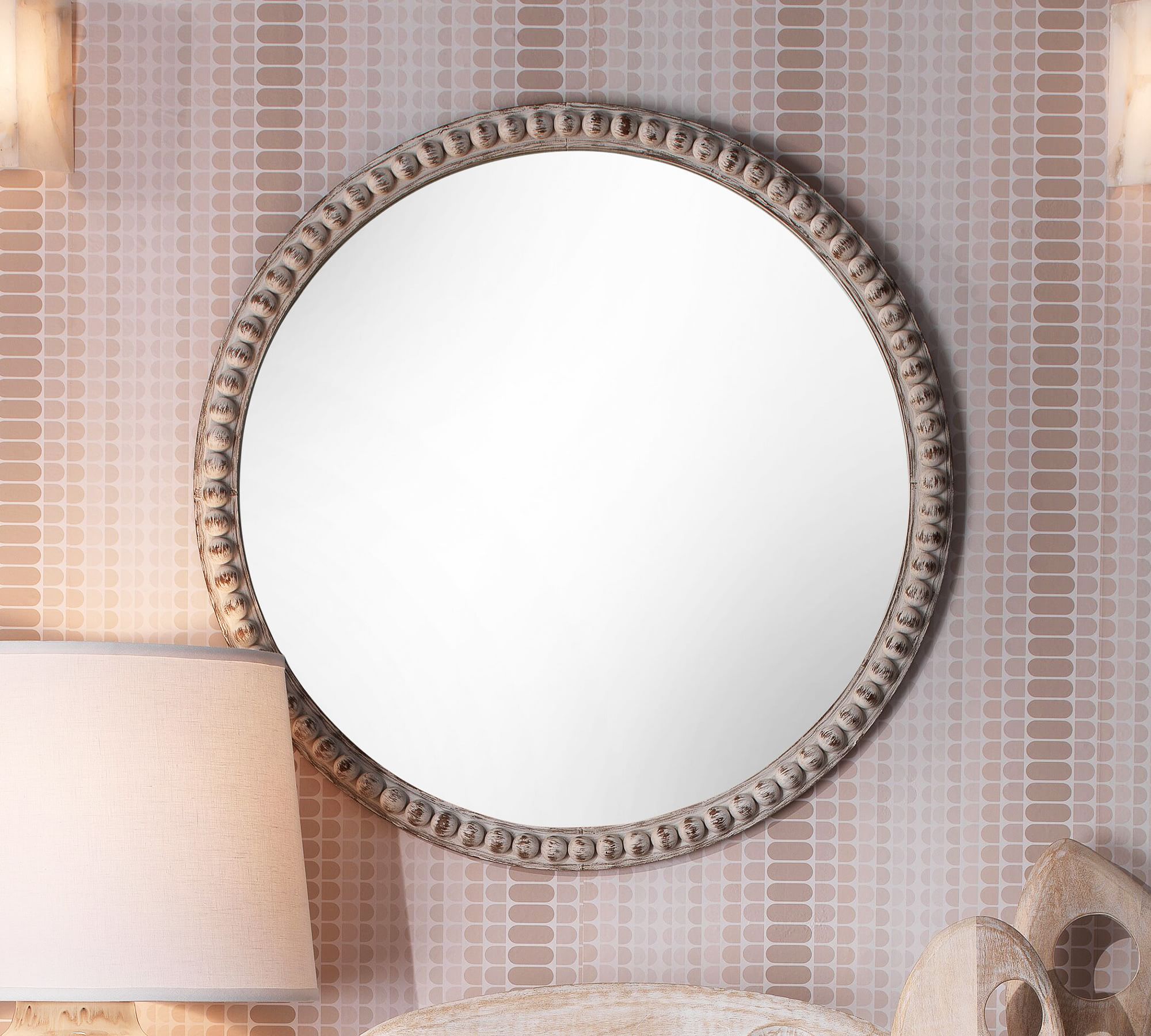 Audrey Round Beaded Wood Frame Wall Mirror