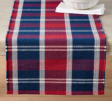 Taupe Navy Red Patchwork Cotton Handwoven Table Runner 13