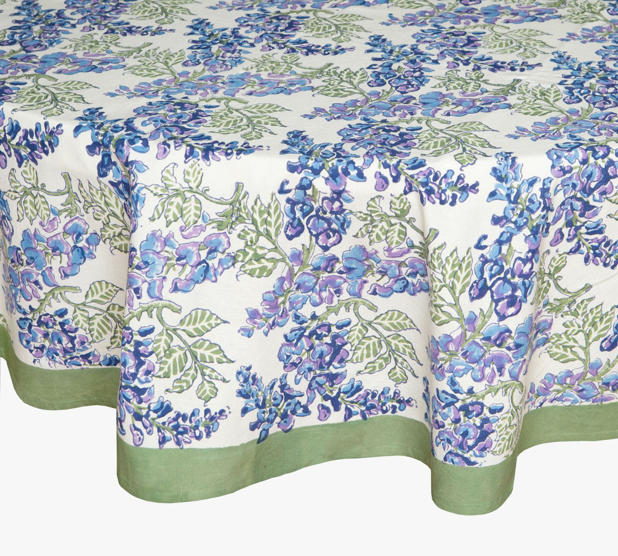 Wisteria Blockprint Cotton Round Tablecloth