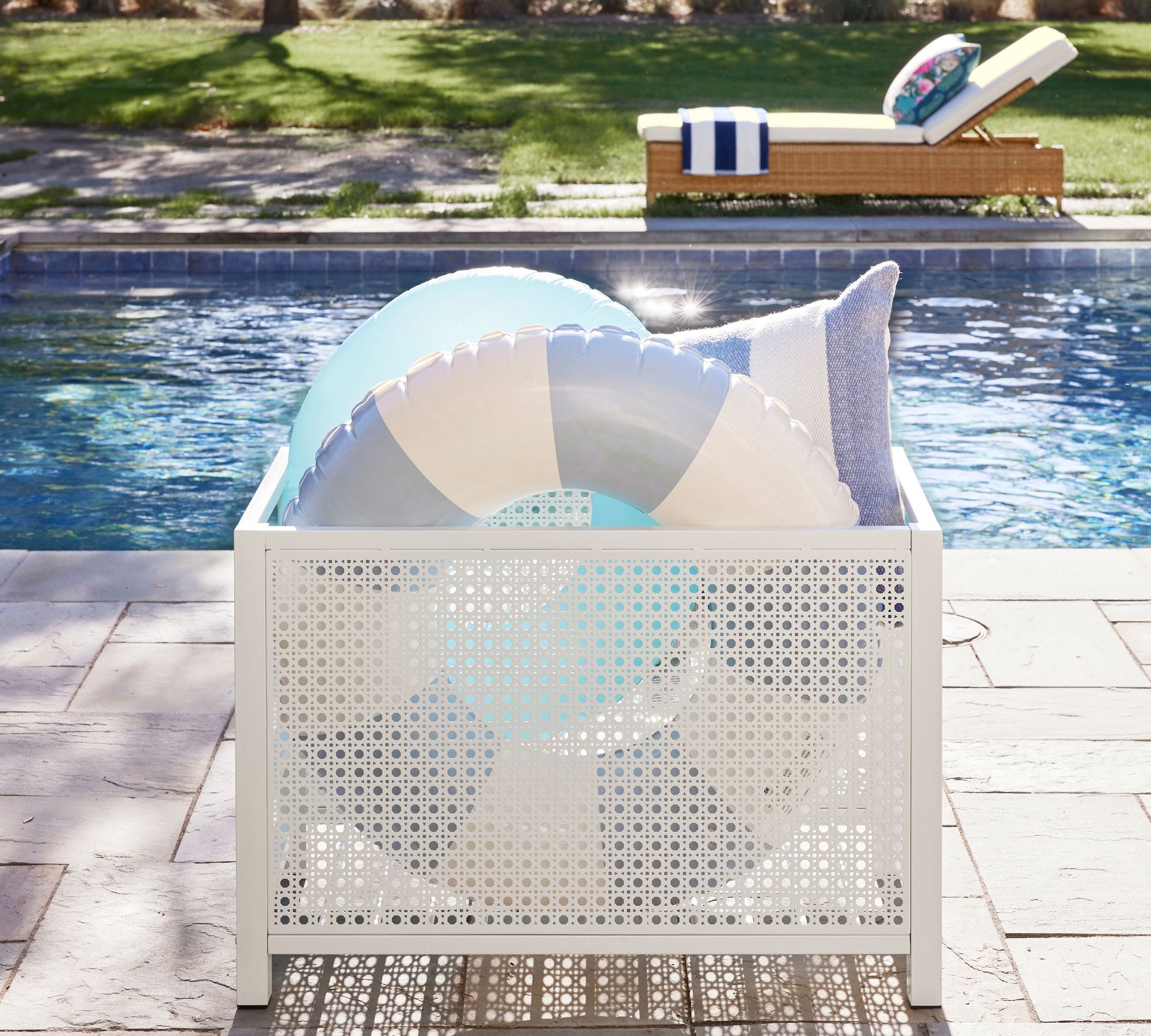 Malibu Performated Metal Outdoor Pool Storage Bin