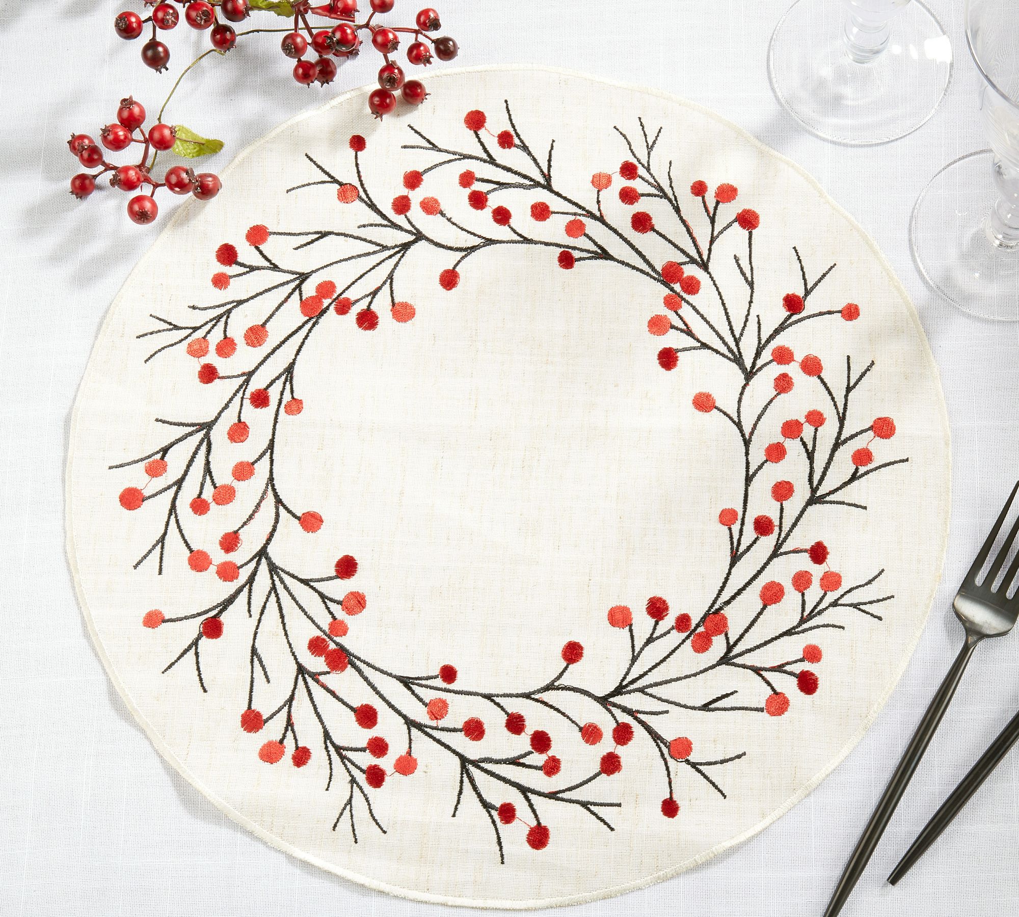 Embroidered Berry Placemats, Set of 4