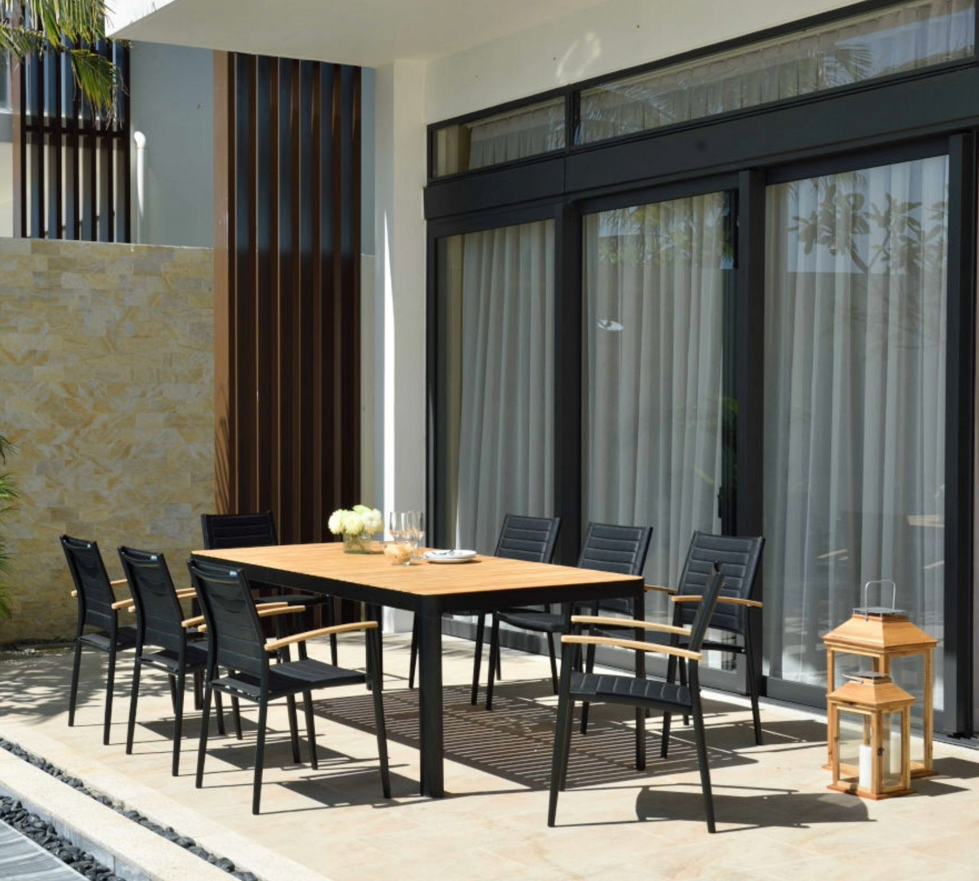 Talavera Teak Rectangular Outdoor Dining Table with Beech Dining Armchair Set