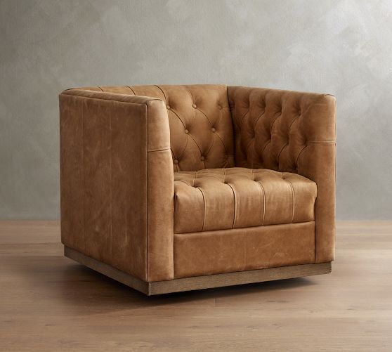 Edgewood Leather Swivel Chair | Pottery Barn