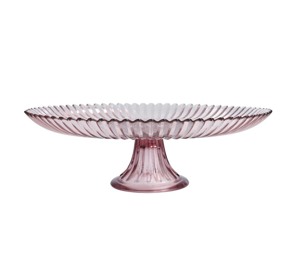 Large Pink Fluted Glass Cake Stand