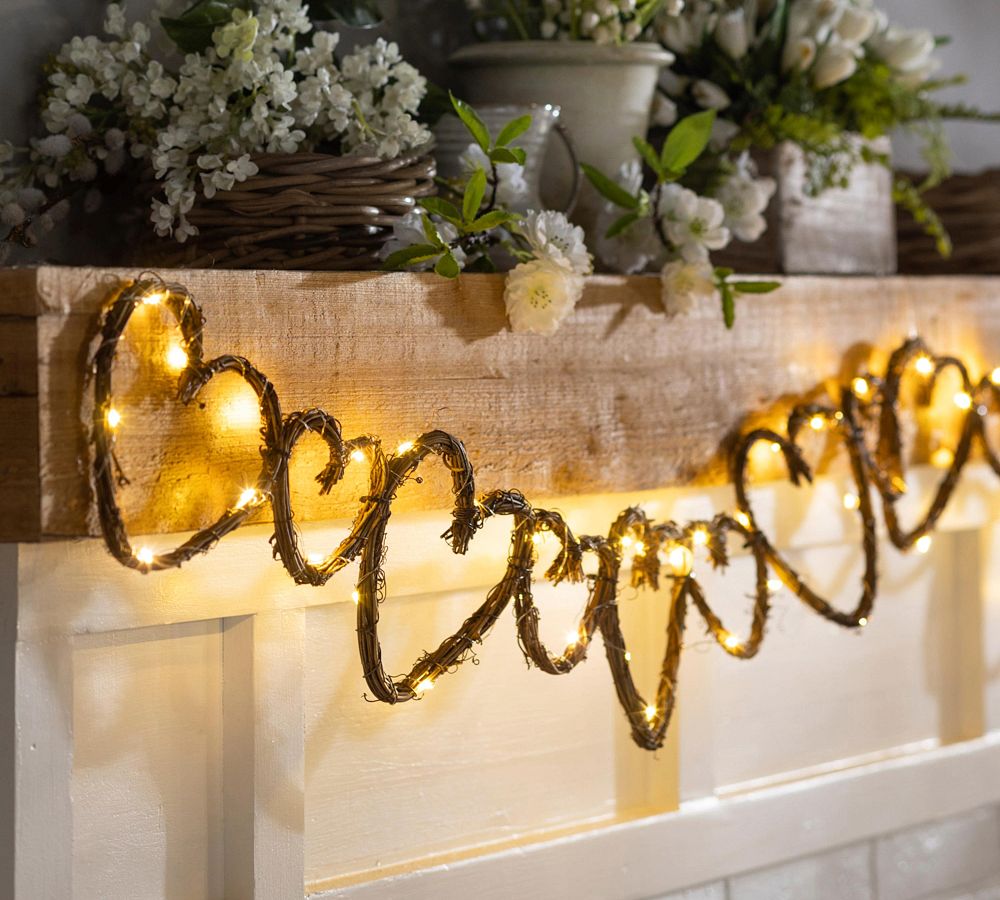 LED Grapevine Heart Garland