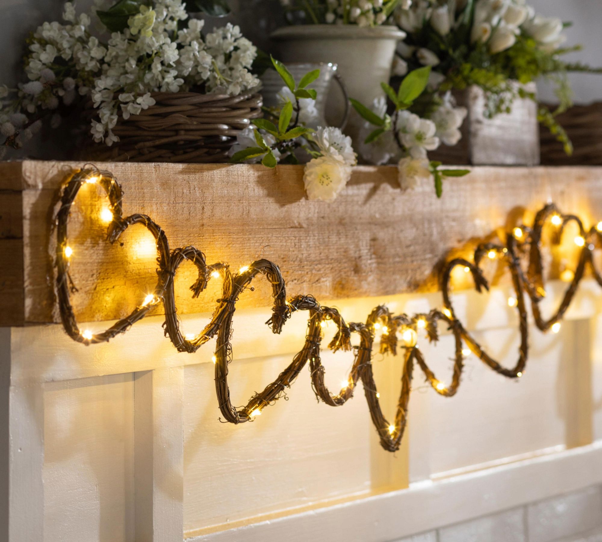 LED Grapevine Heart Garland