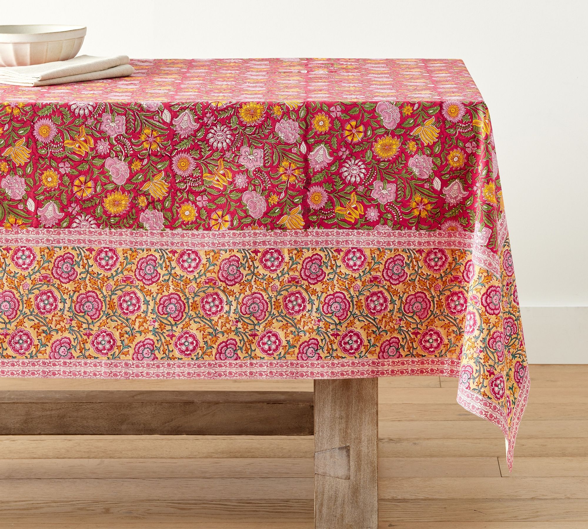 Annalise Block Print Cotton Tablecloth