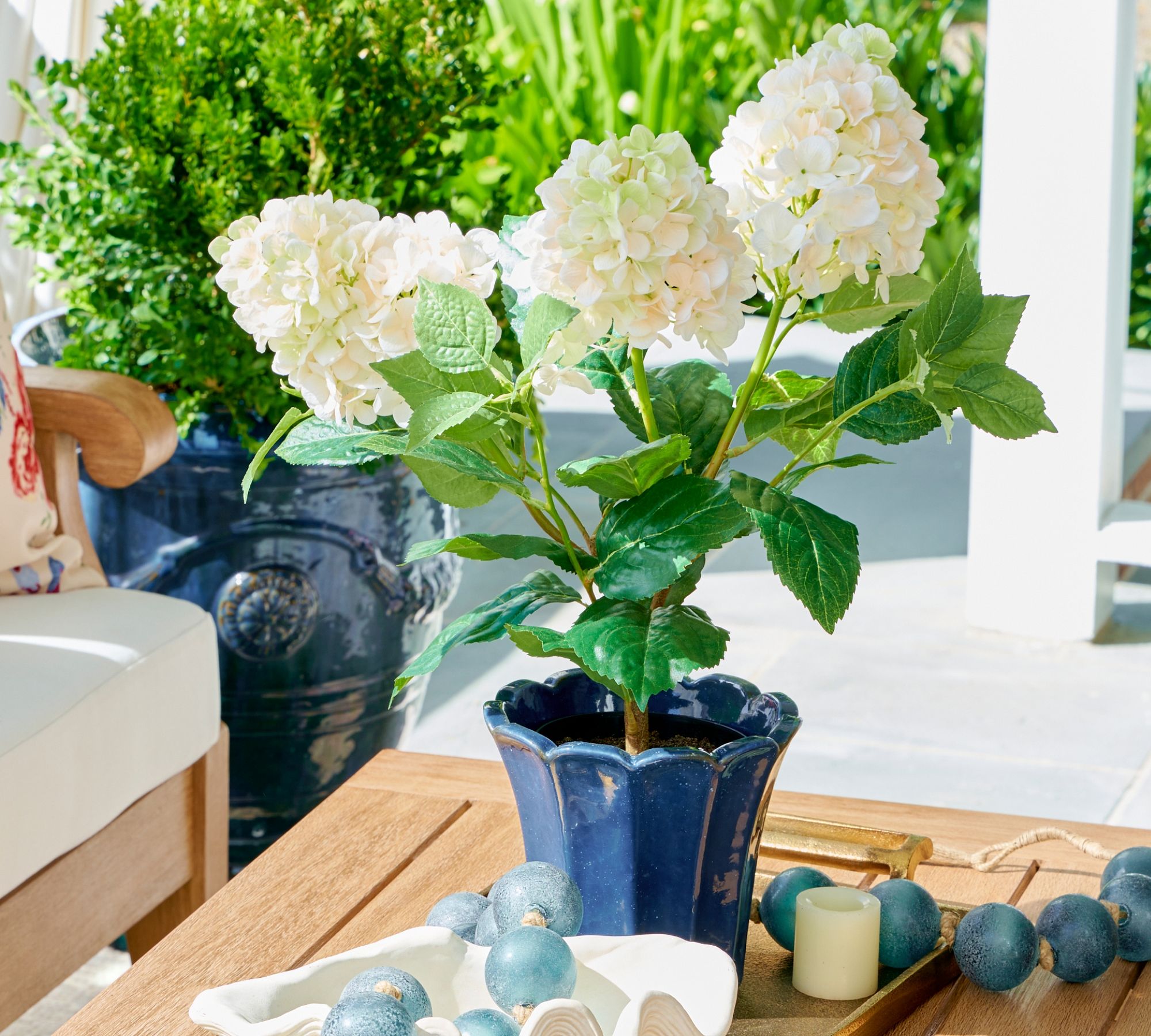 Faux Potted White Cone Hydrangea