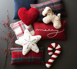 Cozy Teddy Faux Fur Candy Cane Shaped Pillow