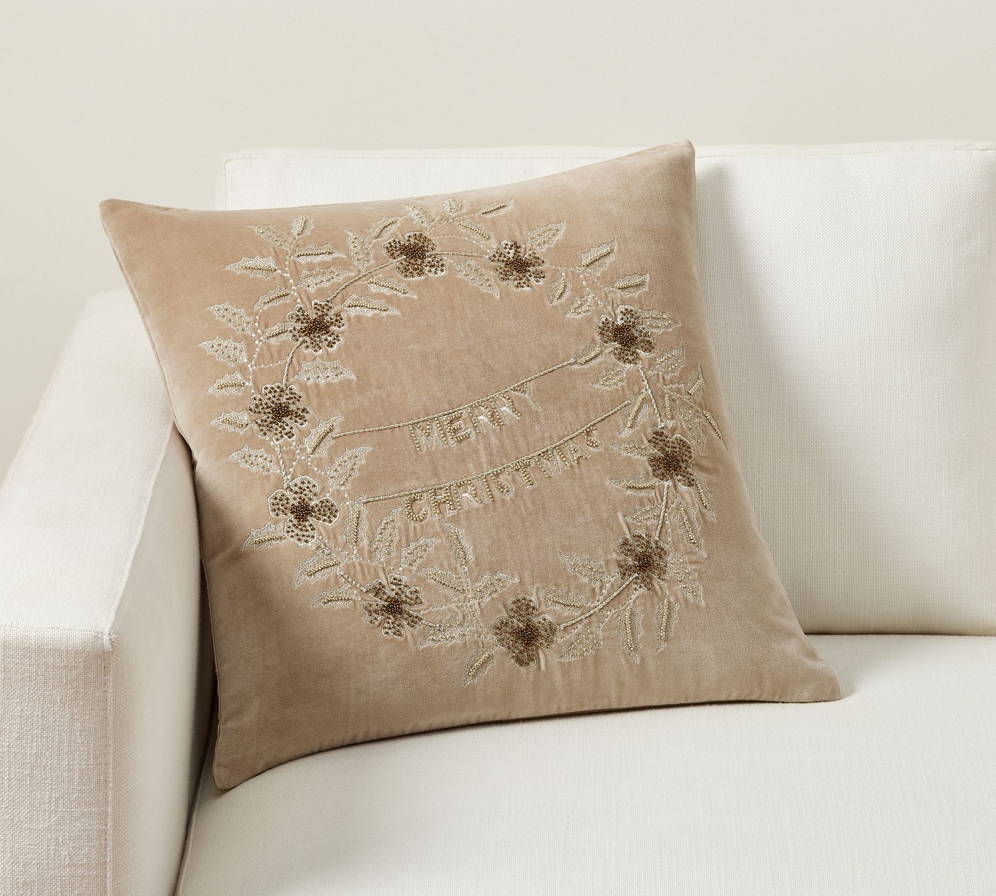 Luxe Merry Christmas Wreath Pillow