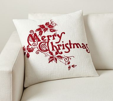 Merry Christmas Embroidered Pillow Pottery Barn