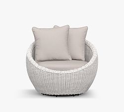 Torrey All-Weather Wicker Papasan Swivel Chair with Cushion, White Wash