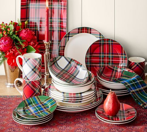 Stewart Plaid Stoneware Dinnerware Collection Pottery Barn