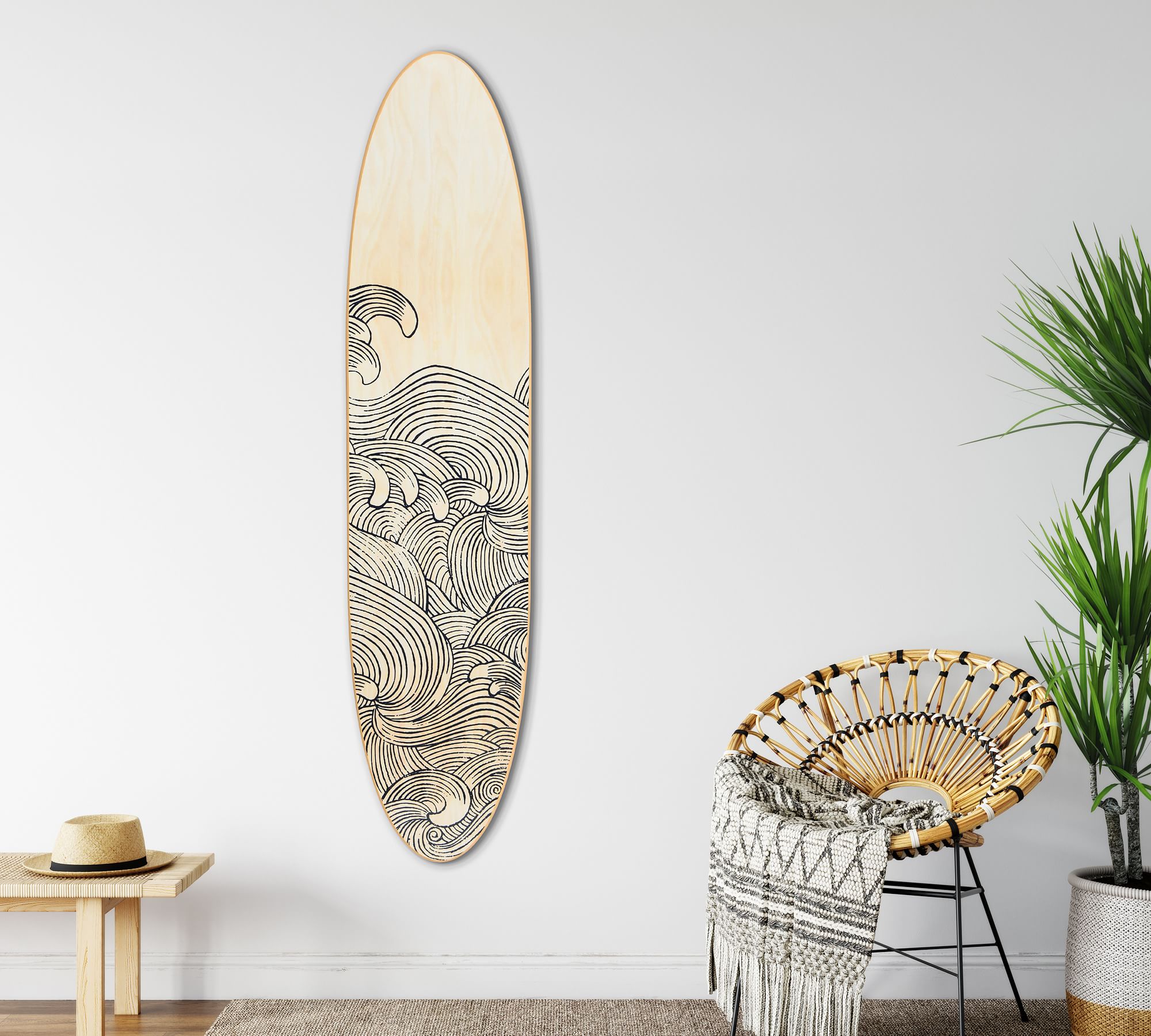 Wave Design Surfboard Wall Art