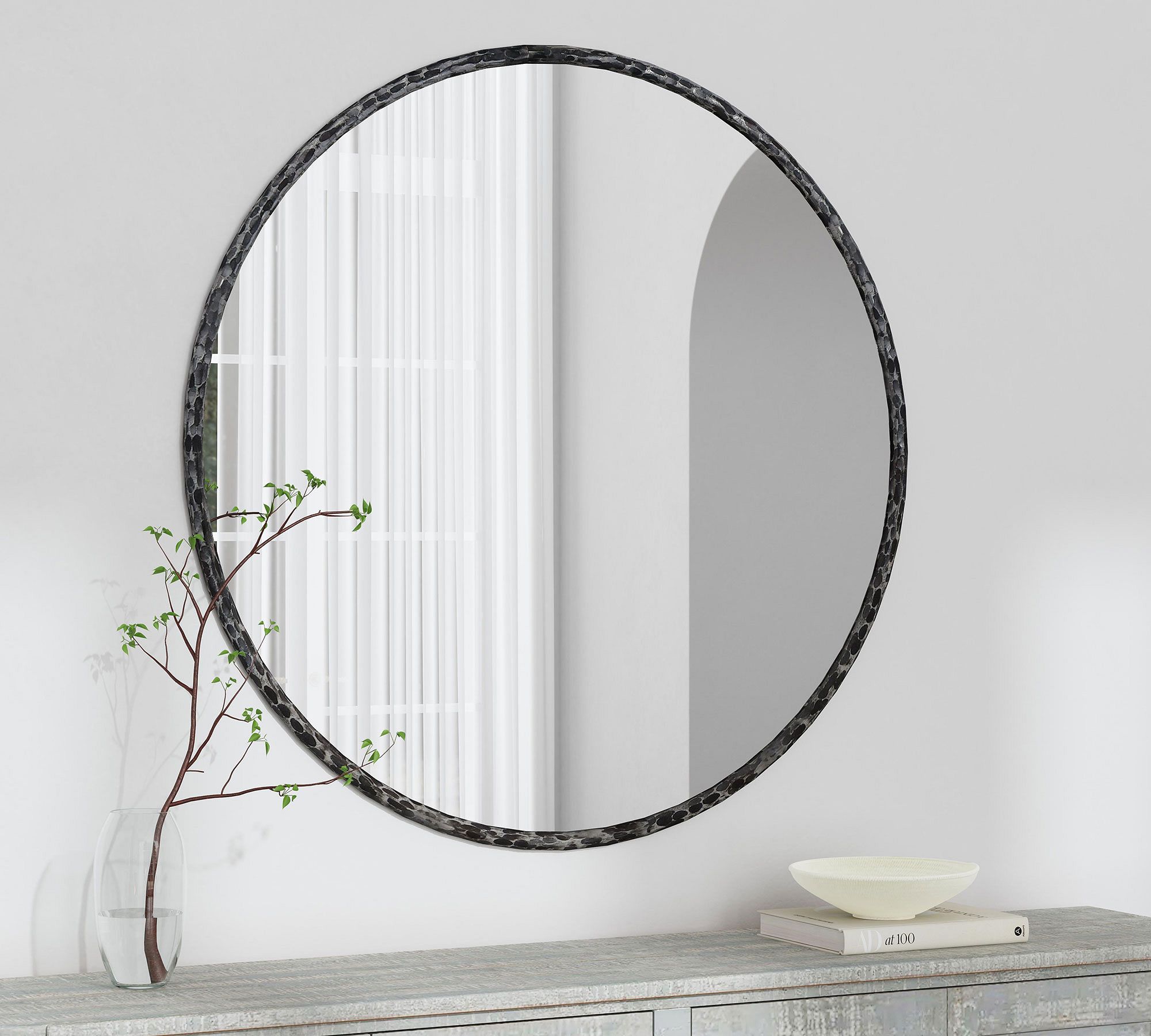 Rodan Hammered Iron Framed Round Mirror - 51"