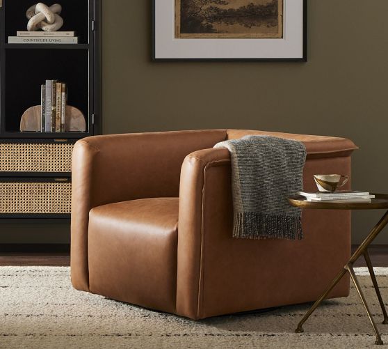 Frankie Leather Swivel Chair | Pottery Barn