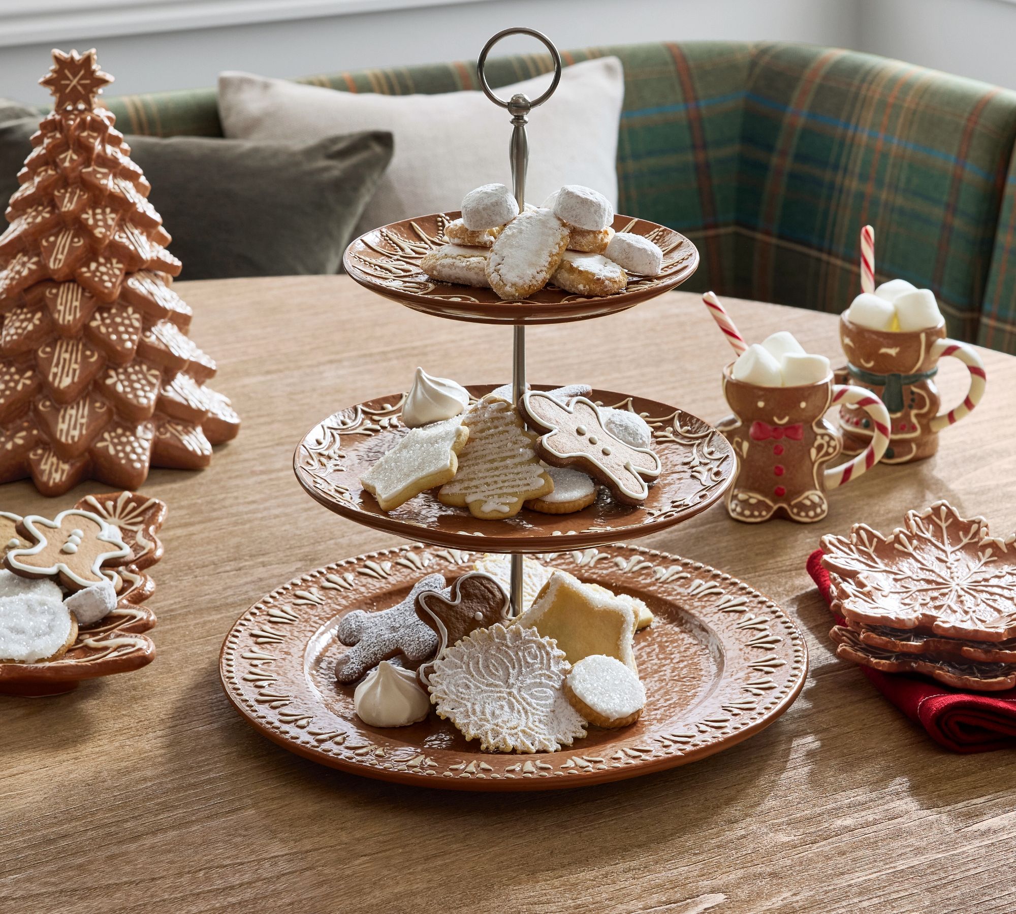 Gingerbread Stoneware Tiered Stand