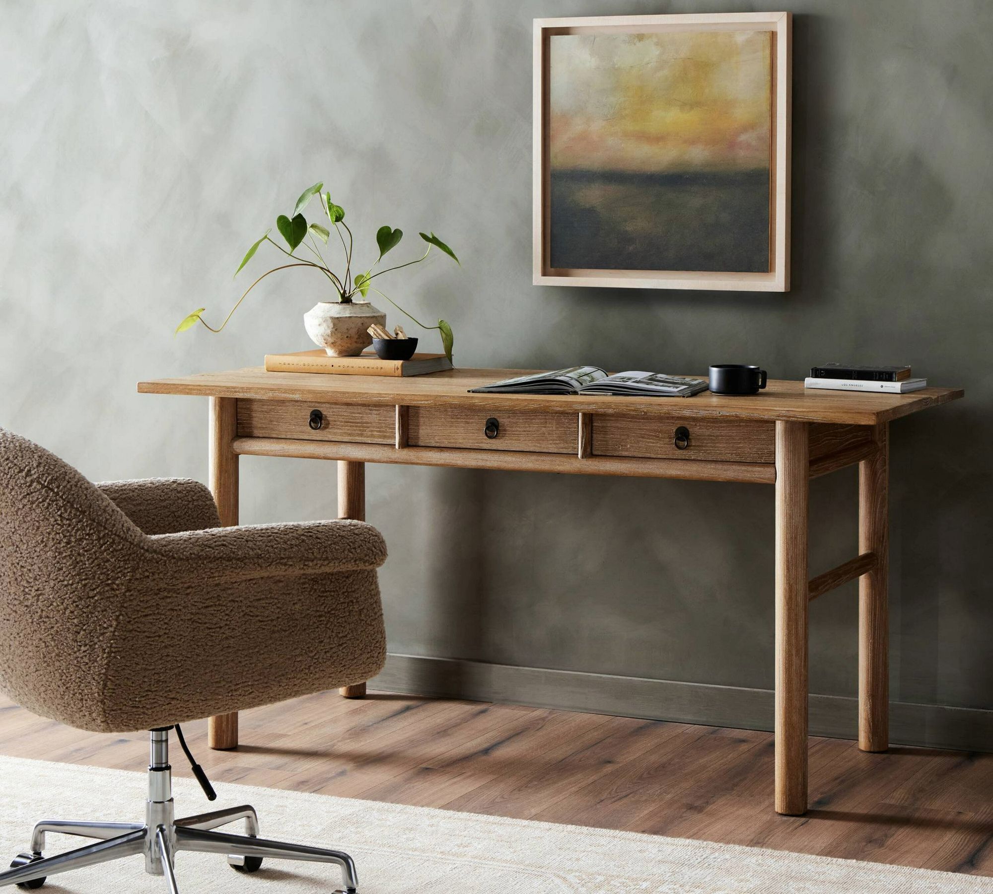 Crescent Reclaimed Wood Writing Desk with Drawers (65")