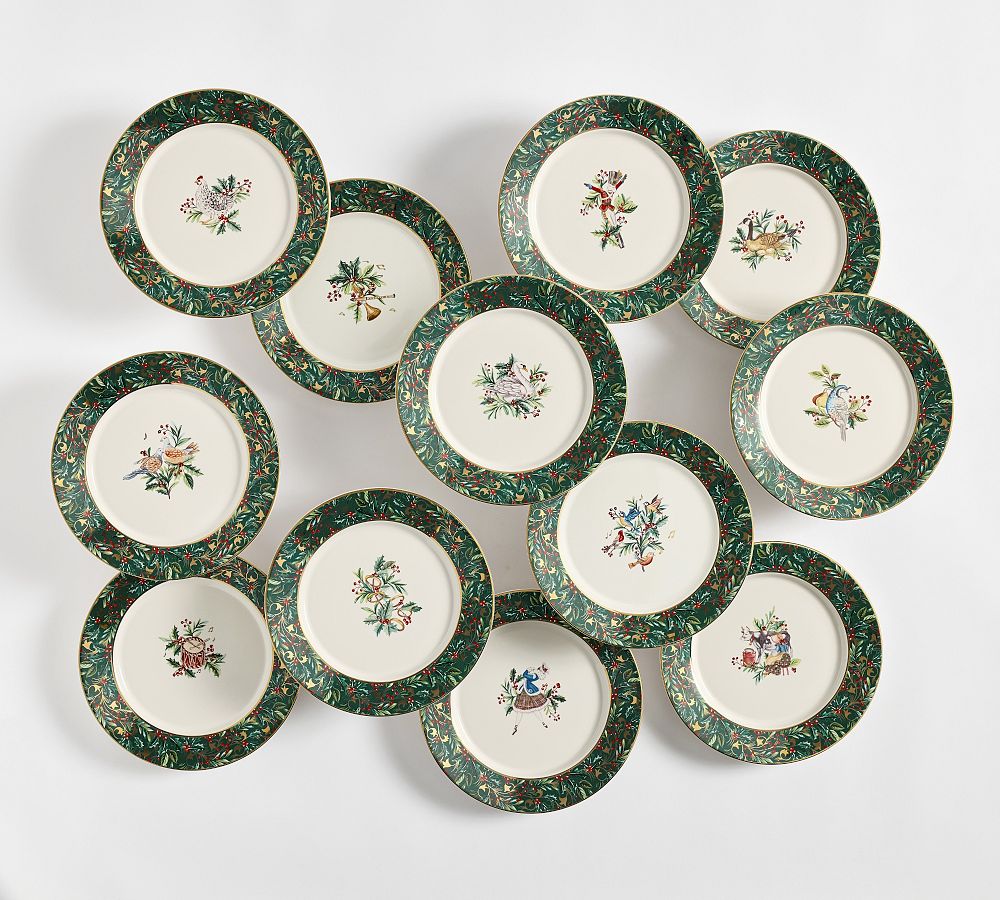 12 Days of Christmas Stoneware Salad Plates - Mixed Set of 12