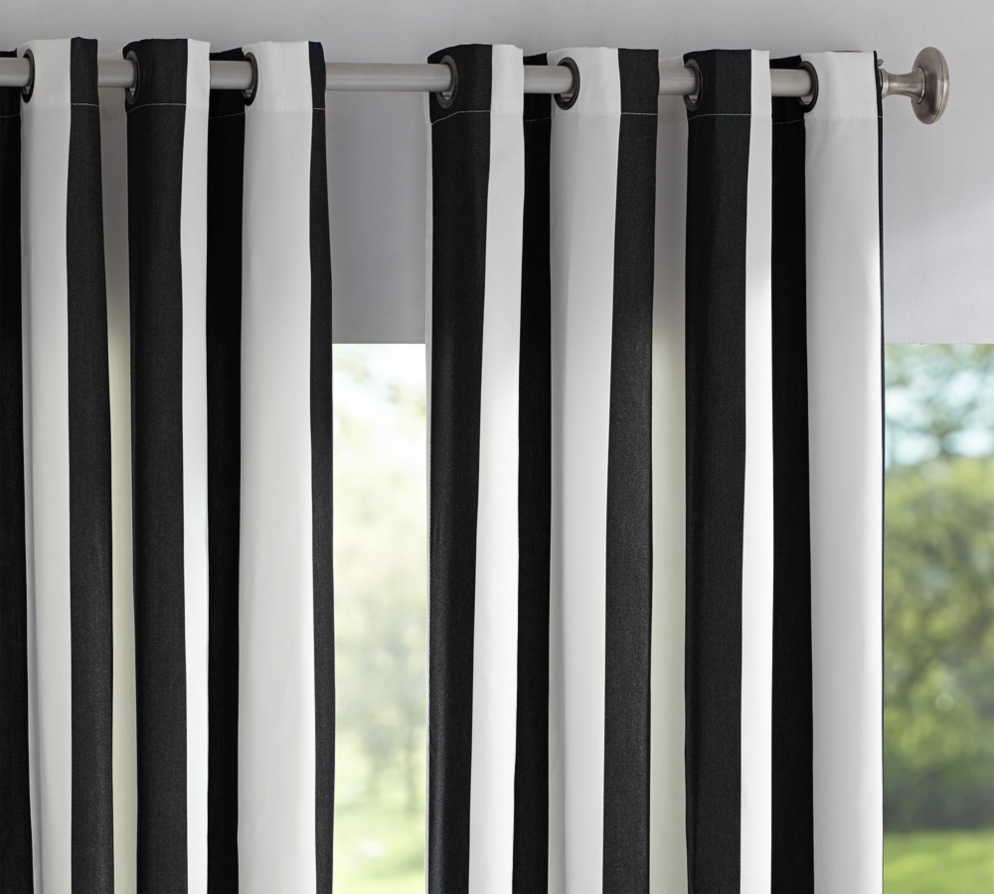 Open Box: Sunbrella® Awning Stripe Grommet Outdoor Curtain