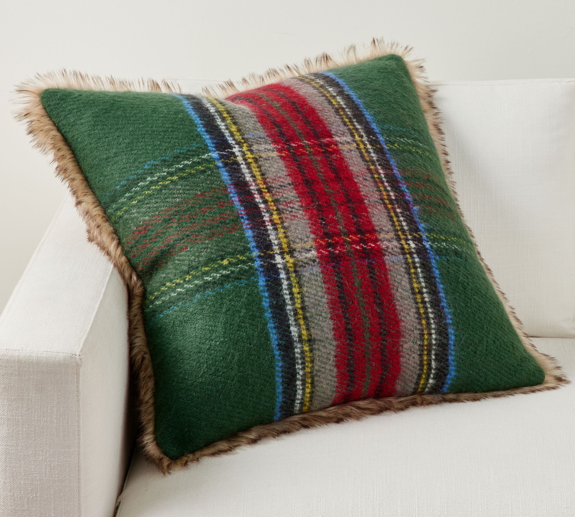 Stewart Plaid with Faux Fur Back Pillow