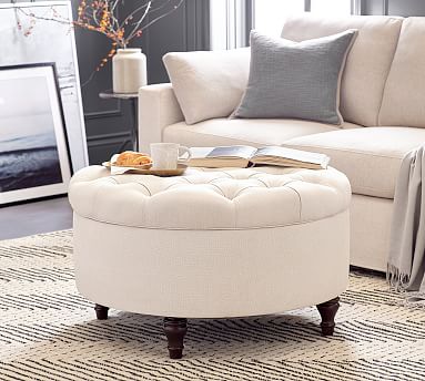 Lorraine Tufted Round Storage Ottoman | Pottery Barn