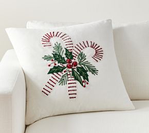 Candy Cane Embroidered Pillow | Pottery Barn