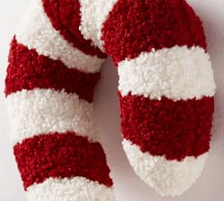 Cozy Teddy Faux Fur Candy Cane Shaped Pillow