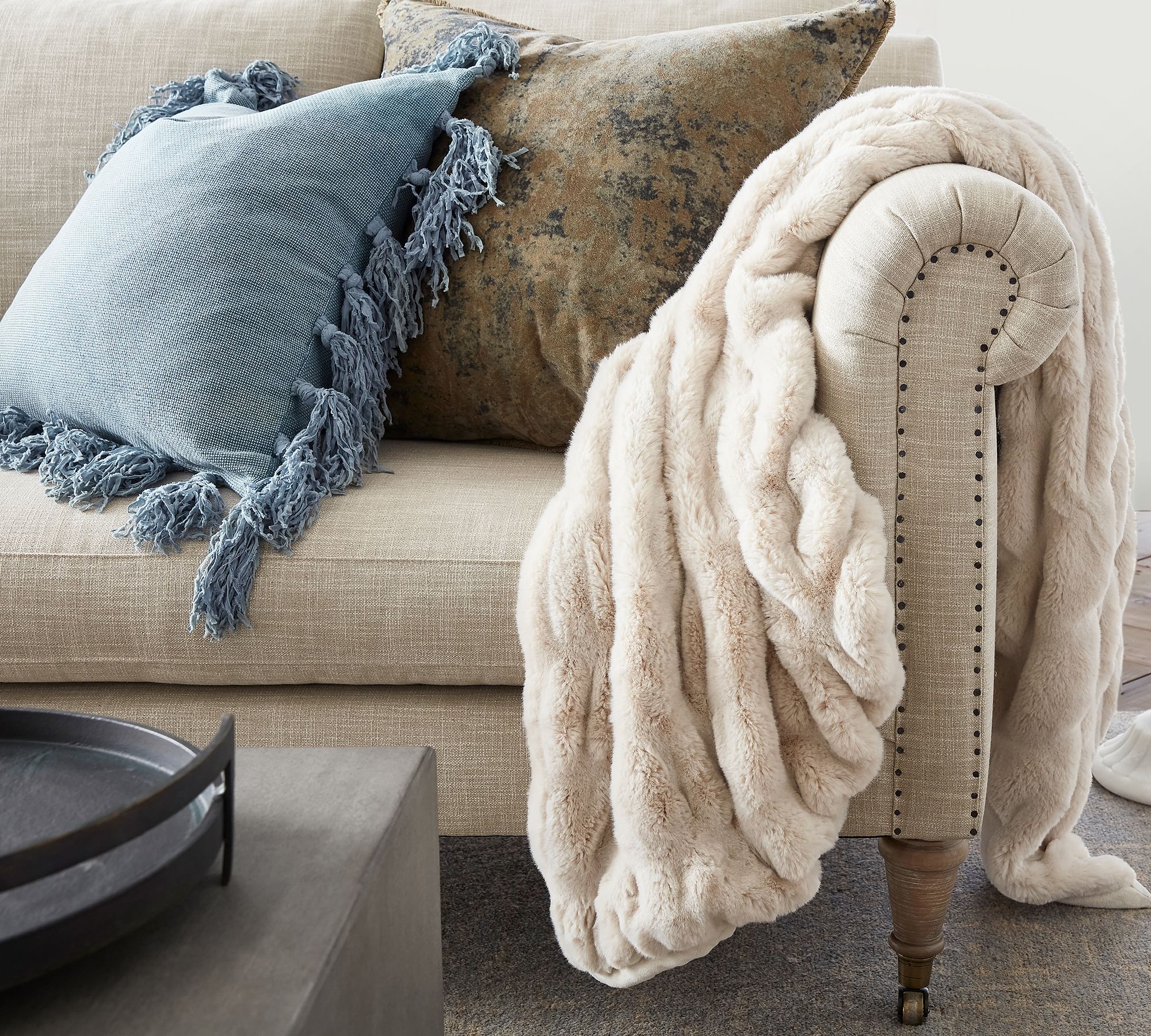 Alt image 4 for Faux Fur Ruched Throw